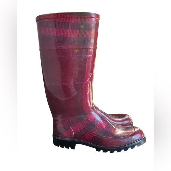 Burberry burgundy Novacheck Rubber Rain Boots size 39 EU - Picture 1 of 16